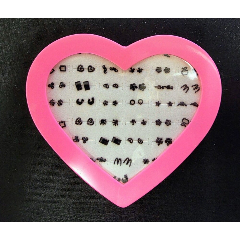 36 Pairs Bulk Black Stud Earrings Set Minimalist Round Jewelry Heart Case